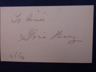 Gloria Henry (dennis The Menace) Signed Index Card With