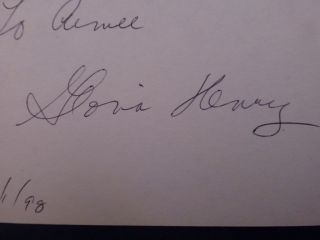 Gloria Henry (Dennis the Menace) Signed Index Card with 2