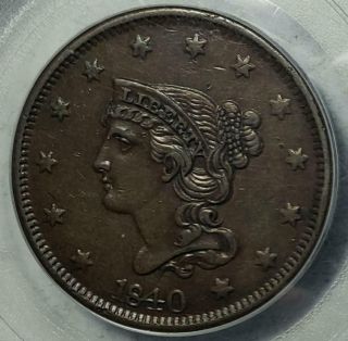 Braided Hair Large Cent,  1840,  Pcgs Xf 45,  Large Date,  Detail,  Copper
