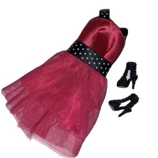 Barbie Fashion Fever Fashionistas Pink Black Polka Dot Party Dress & Shoes Set