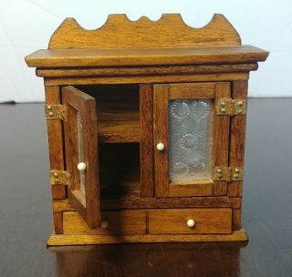 1:12 Dollhouse Miniature Pie Safe Hutch Kitchen Cabinet Wood With Punched Metal