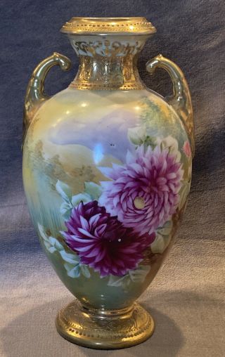Vintage Hand Painted Nippon Floral Vase Urn