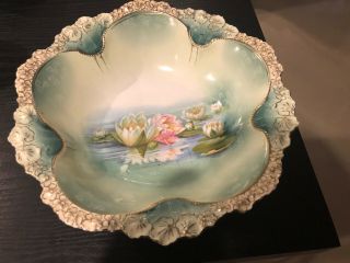 Rs Prussia Water Lily Scene Bowl 10 1/2 "