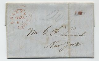 1847 Franklin La Stampless Red Cds And 10 Rate Handstamp To Nyc [5246.  448]