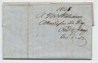 1847 Franklin LA stampless red CDS and 10 rate handstamp to NYC [5246.  448] 2
