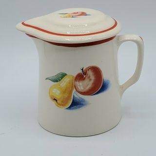 HARKER POTTERY BAKERITE RED APPLE & PEAR CREAMER WITH LID 2