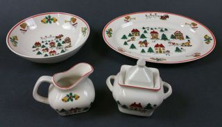 Jamestown China The Joy Of Christmas Platter Serving Bowl Sugar Creamer Set