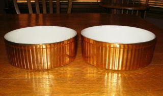 Set Of 2 - Hall Golden Glo Ribbed Souffle Casserole Dish Dishes 2506