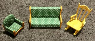 Epoch Sylvania Calico Critters Living Room Green Couch Chair Rocking Chair Set