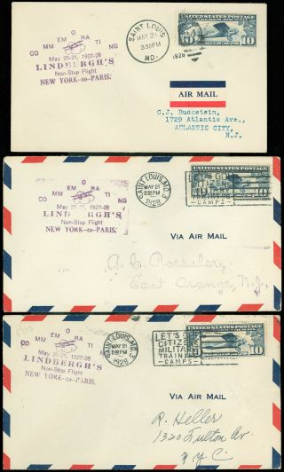 5/21/28 Lot/3 Lindbergh Comm.  1st Year Ann Of Ny To Paris Flight Cacheted Covers
