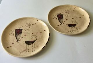 Ellen Peebler Modern Studio Art Pottery Plates Southwest Rock Art Drawing