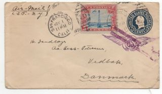 1928 Us Airmail Cover Sent To Denmark From Sf Ca With Halloween Witch Sticker