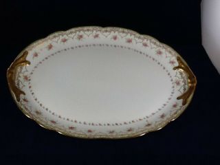 Antique J.  Pouyat Limoges France Porcelain 14.  5 " Oval Platter Scalloped Gold Trim