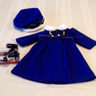 American Girl Doll Caroline Retired Winter Coat And Hat - Blue With Fur Trim