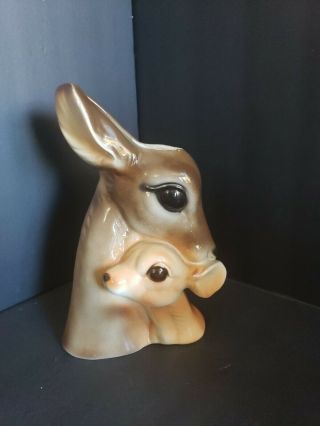 Vintage Royal Coplay Deer And Fawn Glossy Ceramic Vase Planter