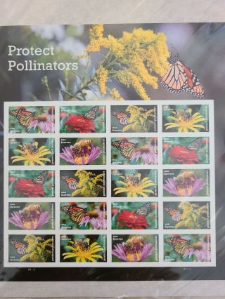 Protect Pollinators Sheet Of 20 Forever Usps First Class One Ounce Postage St.