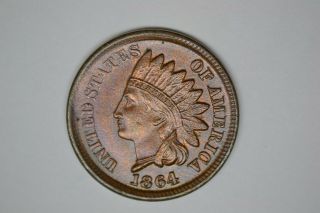 1864 Bronze Indian Head Cent - Very Choice Details/ Luster.  From Local