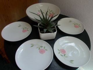 Franciscan Pink - A - Dilly Whitestone Ware Salad Bowl And Plates