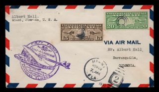 1931 American Clipper Flight Cover Miami Florida To Barranquilla Colombia