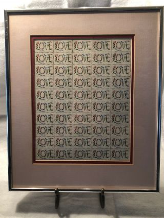 Vintage 1984 Sheet Of 50 Collectible 20 Cent Love Stamps Framed