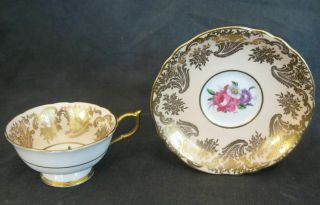 Paragon Cup & Saucer Pink Rose Gilt Scroll Pale Turquoise Blue A565/8