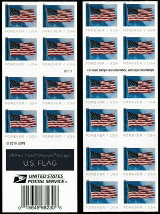 2019 Us Flag Book Of 20 Forever Stamps Scott 5345