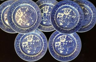 John Maddock And Sons Vitrified (7) Blue Willow Salad Plates England