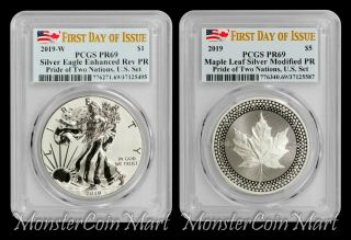 2 - Piece Set - 2019 Pride Of Two Nations Set Pcgs Pr69 First Day Of Issue
