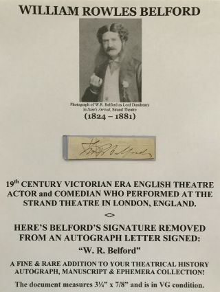 Victorian Actor Comedian Strand Theatre London England Belford Autograph Signed