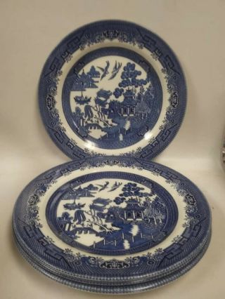 4 Blue Willow Churchill Staffordshire England Fine English Dinner Plates 10 1/4 "