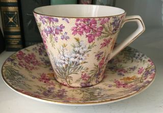 Vintage Lord Nelson Ware Heather Chintz Tea Cup & Saucer Set