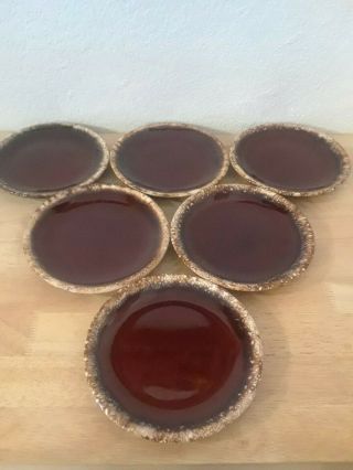 Set Of 6 Vintage Hull Pottery Brown Drip Glaze 7 - Inch Bread/dessert Salad Plates