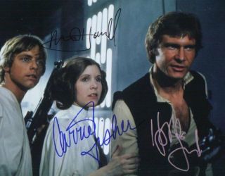 Harrison Ford,  Carrie Fisher & Mark Hamill Star Wars Signed 8x10 Reprint Photo