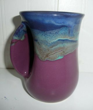 2012 Neher Clay In Motion Art Pottery Coffee Tea Mug,  Purple & Blue,  Signed