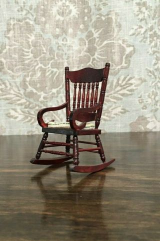 1/12 Dollhouse Miniature Mahogany Rocking Chair With Cushion