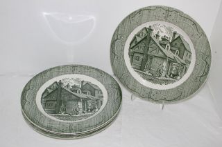 Set Of 6 Vintage Green Royal China The Old Curiosity Shop 10 " Dinner Plates