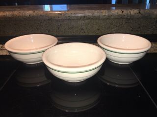 Vintage Tepco Green Striped Restaurant Ware Set Of 3 Chili Bowls.  6 Inch.