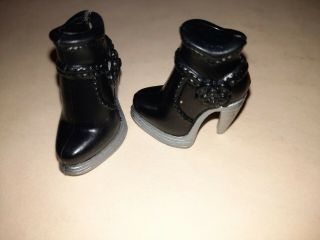 Barbie My Scene Doll Shoes High Heel Point Toe Flower Ankle Boots - All Black