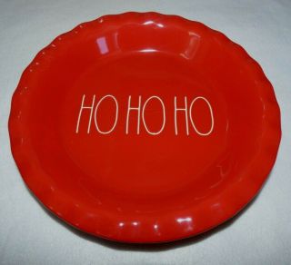 Rae Dunn Holiday Christmas " Ho Ho Ho " Red Pie Plate W/ White Ll