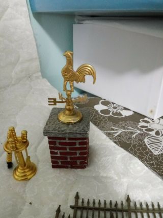 Dollhouse Miniature Weather Vane,  Chimney and 6pc metal garden fence 2