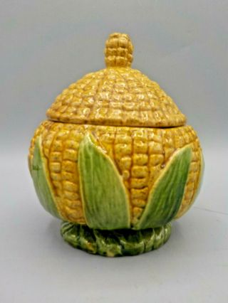 Vtg Antique Italy Majolica Corn Cob Covered Bowl Dish Jar W/lid Exc
