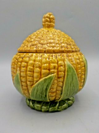 Vtg Antique Italy Majolica Corn Cob Covered Bowl Dish Jar w/Lid Exc 2