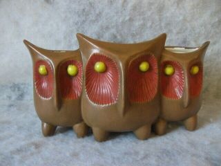 Vtg & Rare Red Wing Pottery Vase Three Owls Planter Halloween Decoration