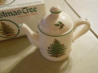 Spode Christmas Tree Teapot Salt & Pepper Shakers Made In England 3