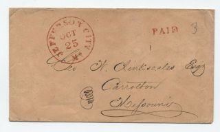 1850s Jefferson City Mo Red Cds Stampless Paid 3 [5246.  290]