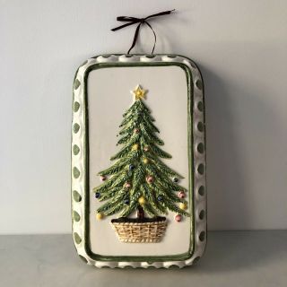 Italy Hand Painted Christmas Tree Ceramic Square Wall Hanging Artist Signed