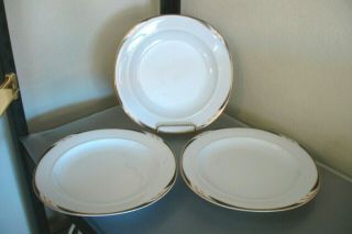 3 Mikasa Dinner Plates " Omega White Black " Black And Gold Trim White Design