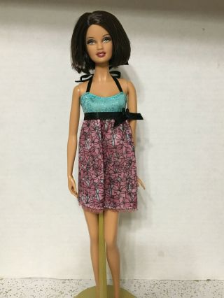 Barbie Doll My Scene Fashion Fever Bow Print Pink Blue Halter Dress Outfit