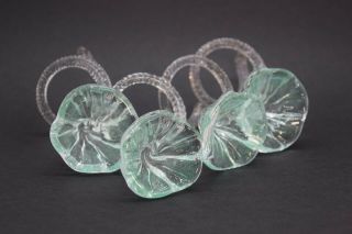 Set Of 4 Vintage Murano? Hand Blown Glass Flower Napkin Rings Turquoise Clear
