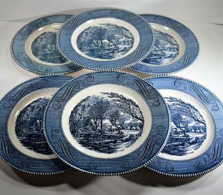 Royal China Company Currier And Ives Blue Dinner Plates (set Of 6)
